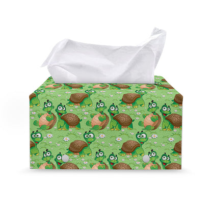 Cartoon Turtle Pattern Print Leather Tissue Box Cover
