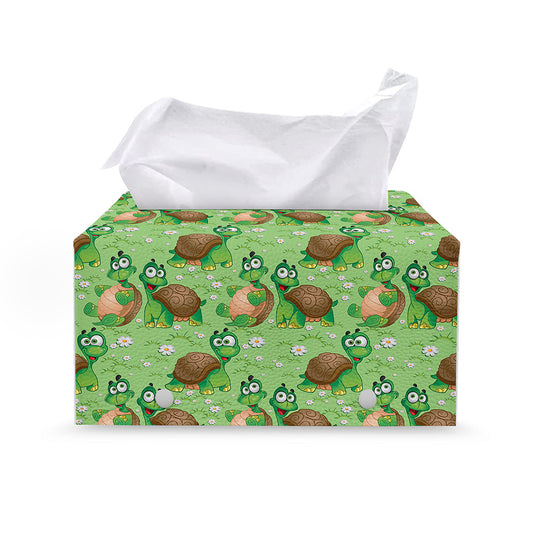 Cartoon Turtle Pattern Print Leather Tissue Box Cover