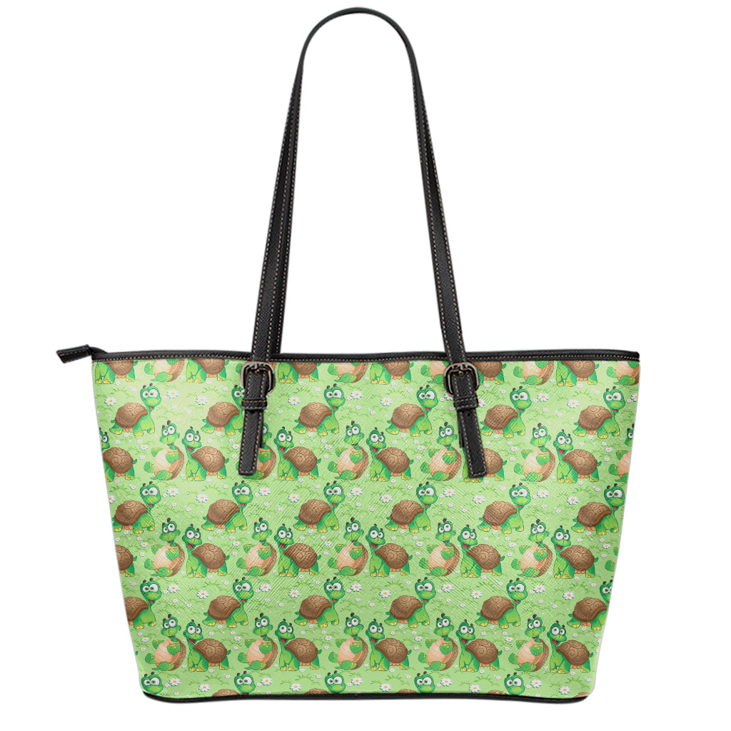 Cartoon Turtle Pattern Print Leather Tote Bag