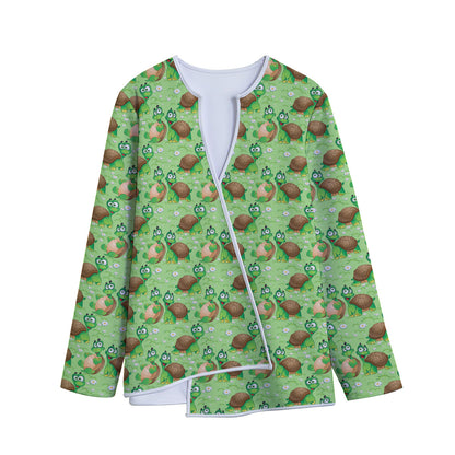 Cartoon Turtle Pattern Print Long Sleeve Short Coat