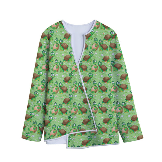 Cartoon Turtle Pattern Print Long Sleeve Short Coat