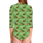 Cartoon Turtle Pattern Print Long Sleeve Swimsuit