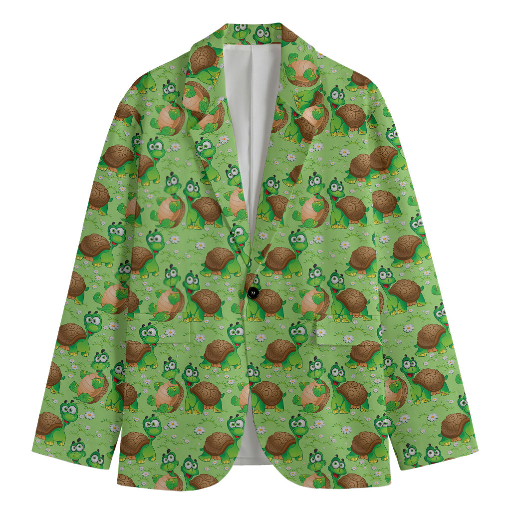 Cartoon Turtle Pattern Print Men's Blazer