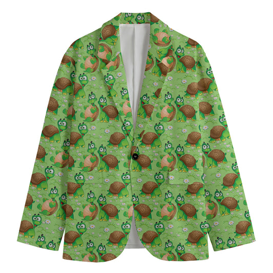 Cartoon Turtle Pattern Print Men's Blazer