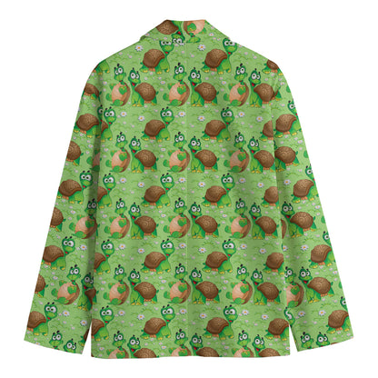 Cartoon Turtle Pattern Print Men's Blazer