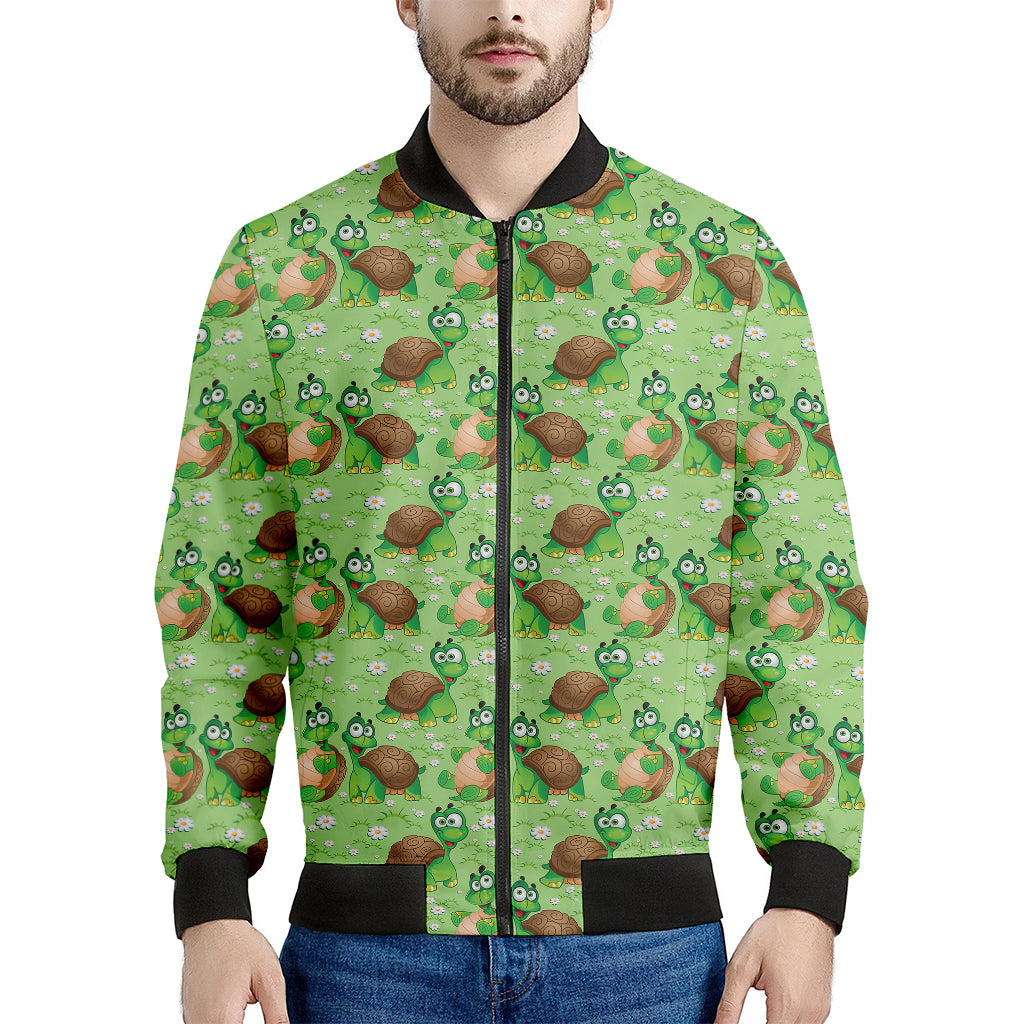 Cartoon Turtle Pattern Print Men's Bomber Jacket