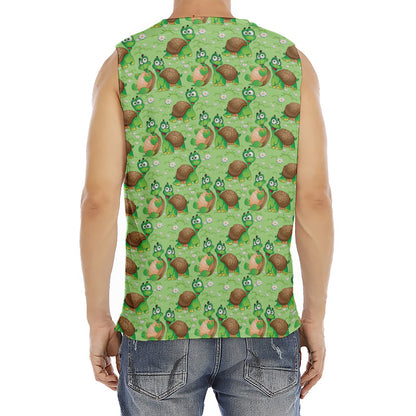 Cartoon Turtle Pattern Print Men's Fitness Tank Top