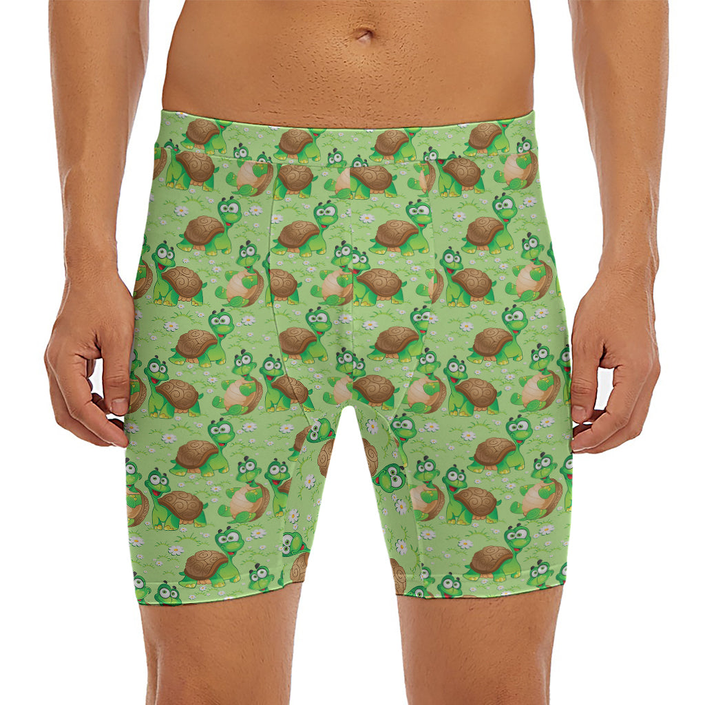 Cartoon Turtle Pattern Print Men's Long Boxer Briefs
