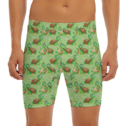 Cartoon Turtle Pattern Print Men's Long Boxer Briefs