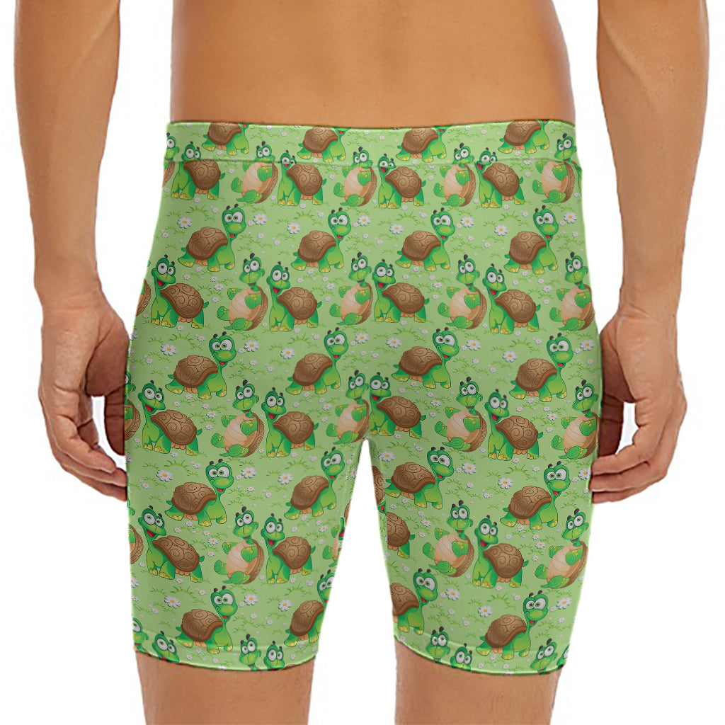 Cartoon Turtle Pattern Print Men's Long Boxer Briefs