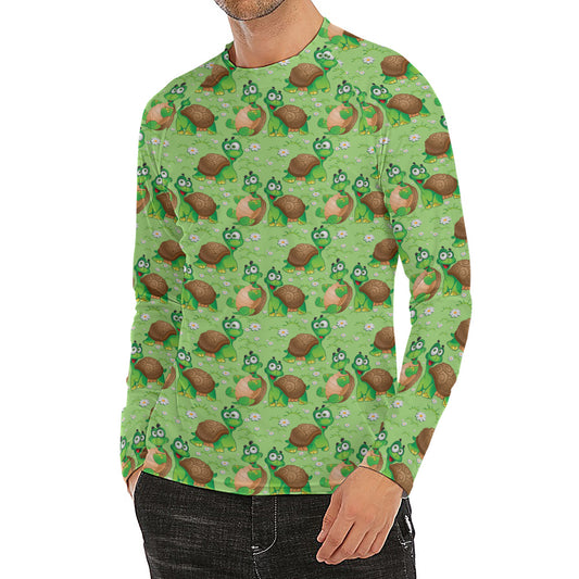Cartoon Turtle Pattern Print Men's Long Sleeve Rash Guard