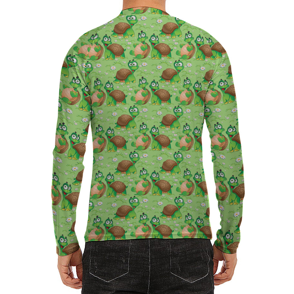 Cartoon Turtle Pattern Print Men's Long Sleeve Rash Guard