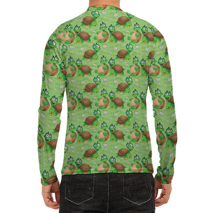 Cartoon Turtle Pattern Print Men's Long Sleeve Rash Guard