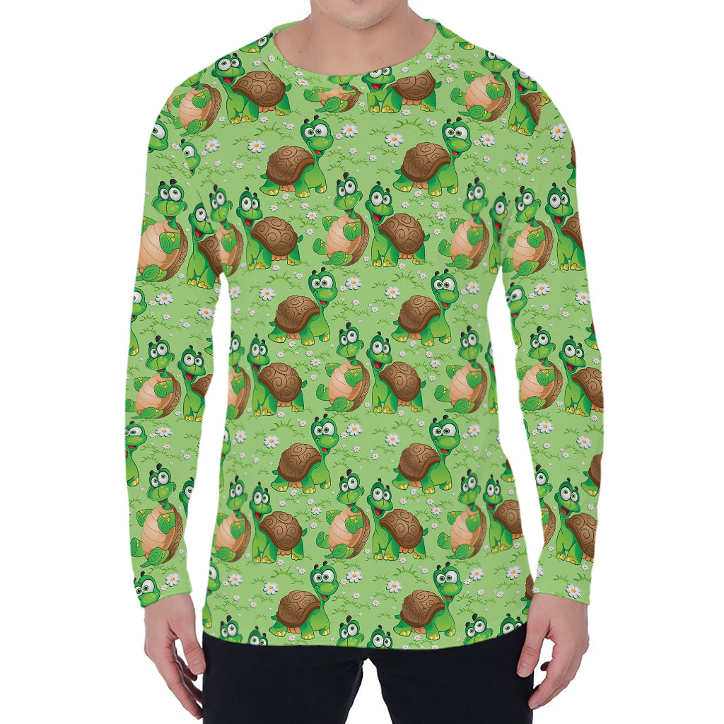 Cartoon Turtle Pattern Print Men's Long Sleeve T-Shirt