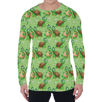 Cartoon Turtle Pattern Print Men's Long Sleeve T-Shirt