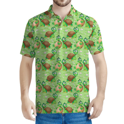 Cartoon Turtle Pattern Print Men's Polo Shirt