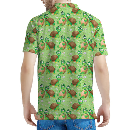 Cartoon Turtle Pattern Print Men's Polo Shirt