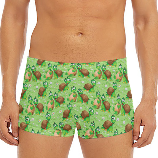 Cartoon Turtle Pattern Print Men's Short Boxer Briefs