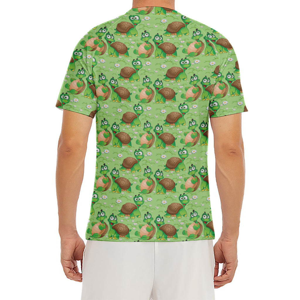Cartoon Turtle Pattern Print Men's Short Sleeve Rash Guard