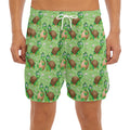Cartoon Turtle Pattern Print Men's Split Running Shorts