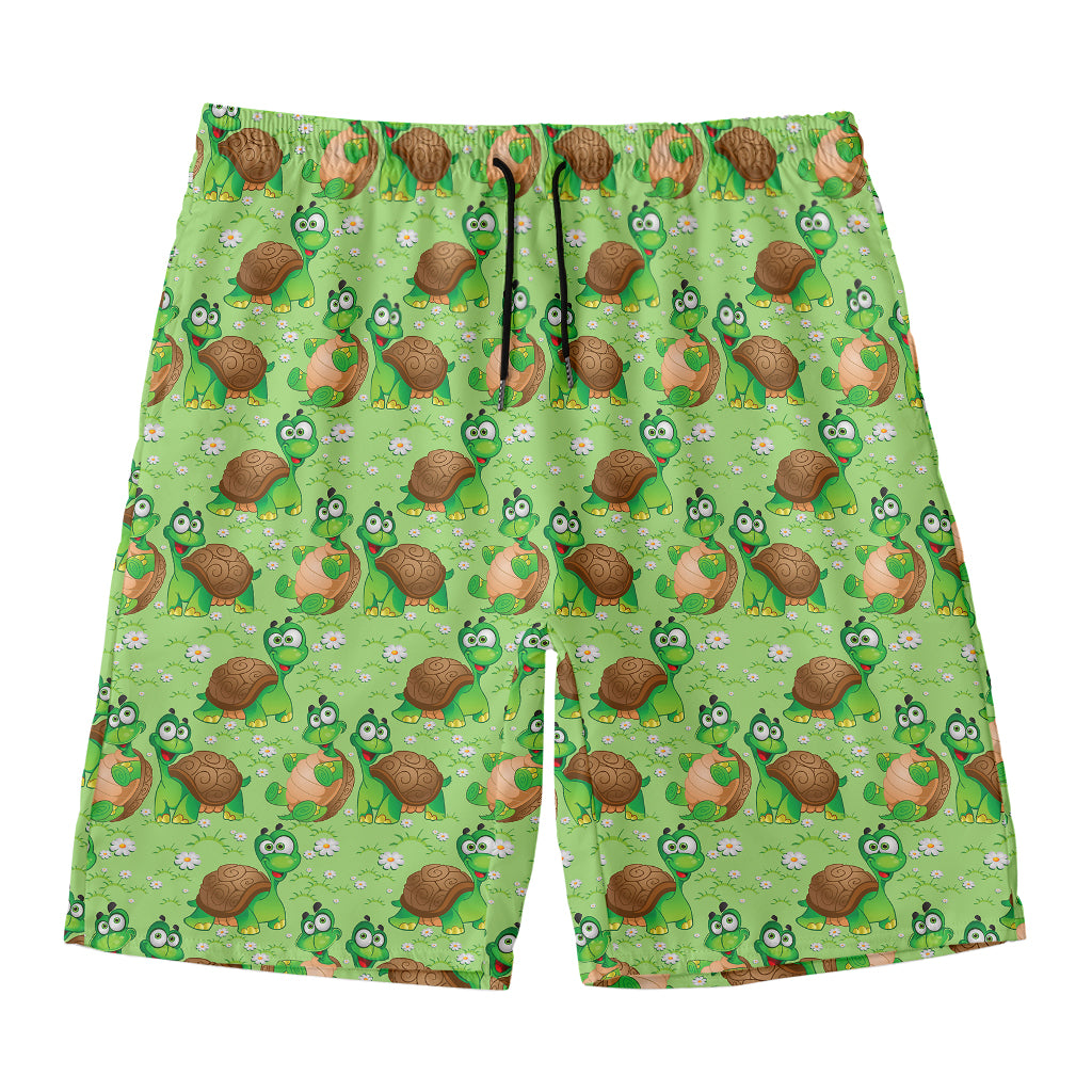 Cartoon Turtle Pattern Print Men's Swim Trunks