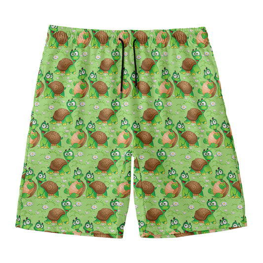 Cartoon Turtle Pattern Print Men's Swim Trunks