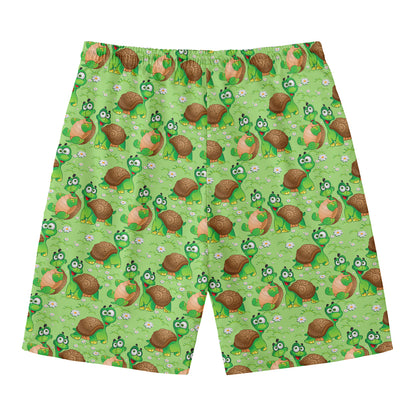 Cartoon Turtle Pattern Print Men's Swim Trunks