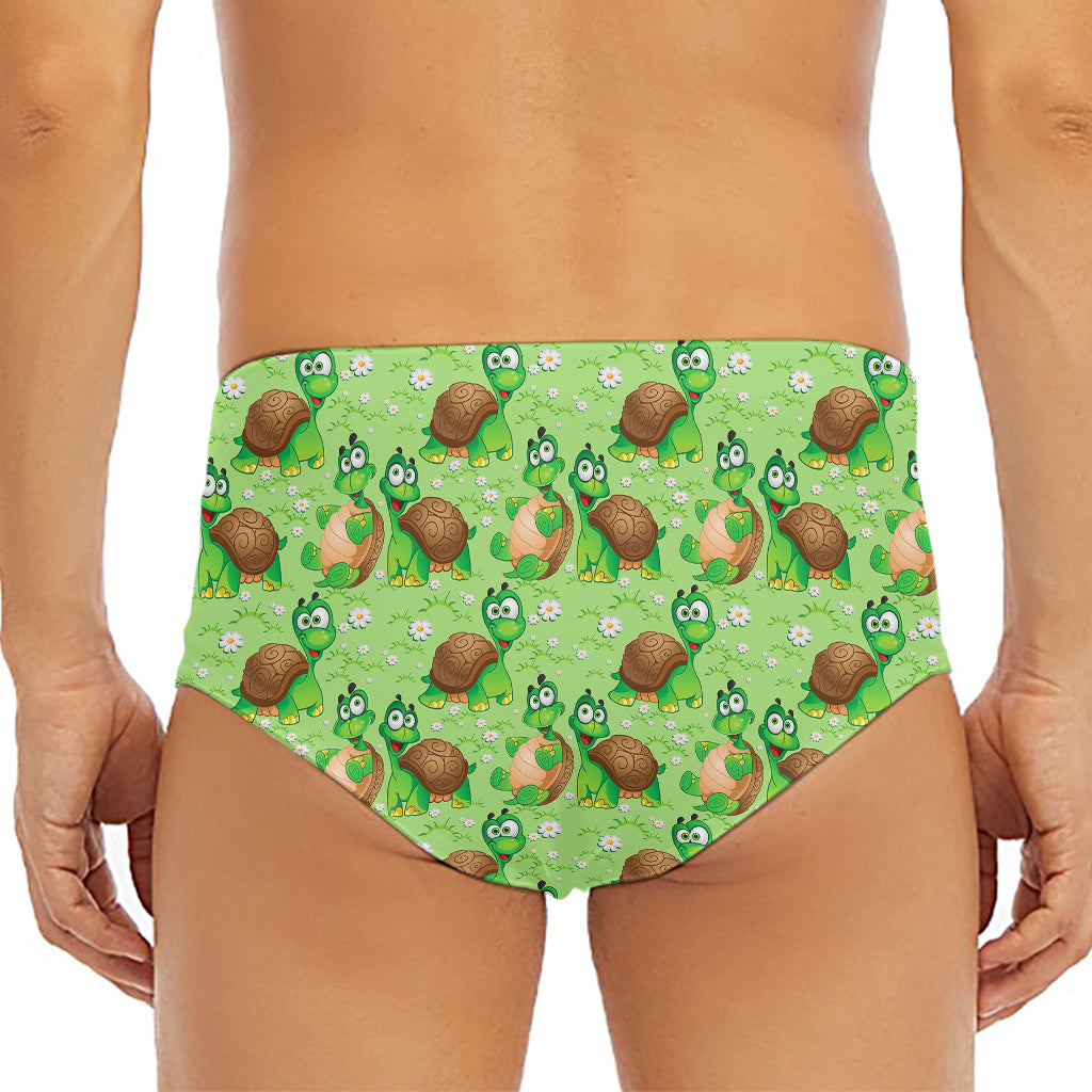 Cartoon Turtle Pattern Print Men's Triangle Swim Briefs