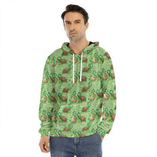 Cartoon Turtle Pattern Print Men's Velvet Pullover Hoodie