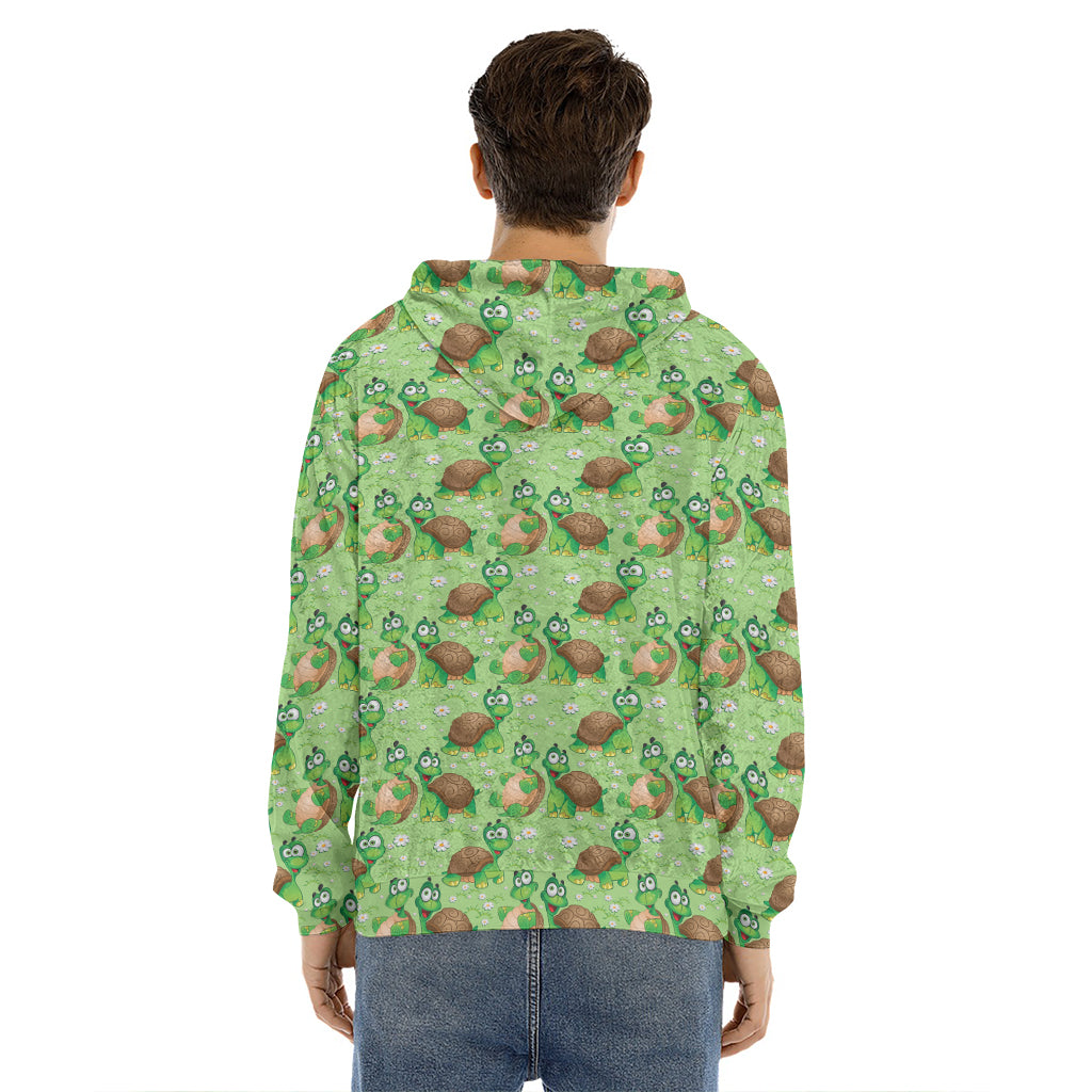 Cartoon Turtle Pattern Print Men's Velvet Pullover Hoodie