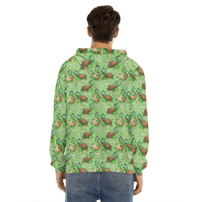 Cartoon Turtle Pattern Print Men's Velvet Pullover Hoodie