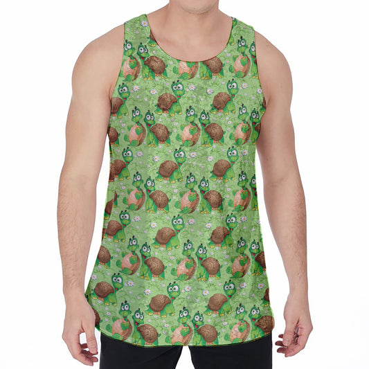 Cartoon Turtle Pattern Print Men's Velvet Tank Top
