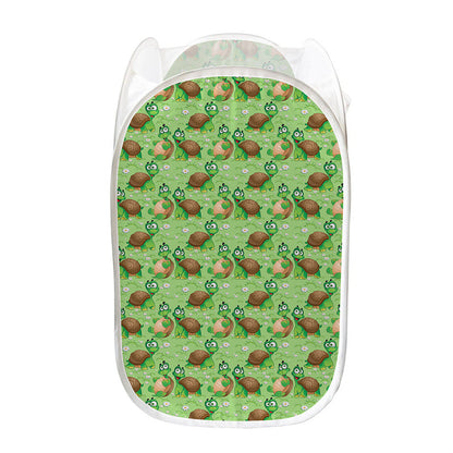 Cartoon Turtle Pattern Print Mesh Laundry Hamper