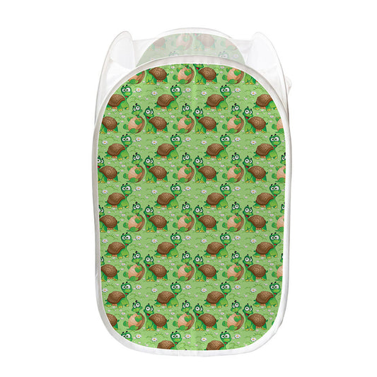 Cartoon Turtle Pattern Print Mesh Laundry Hamper