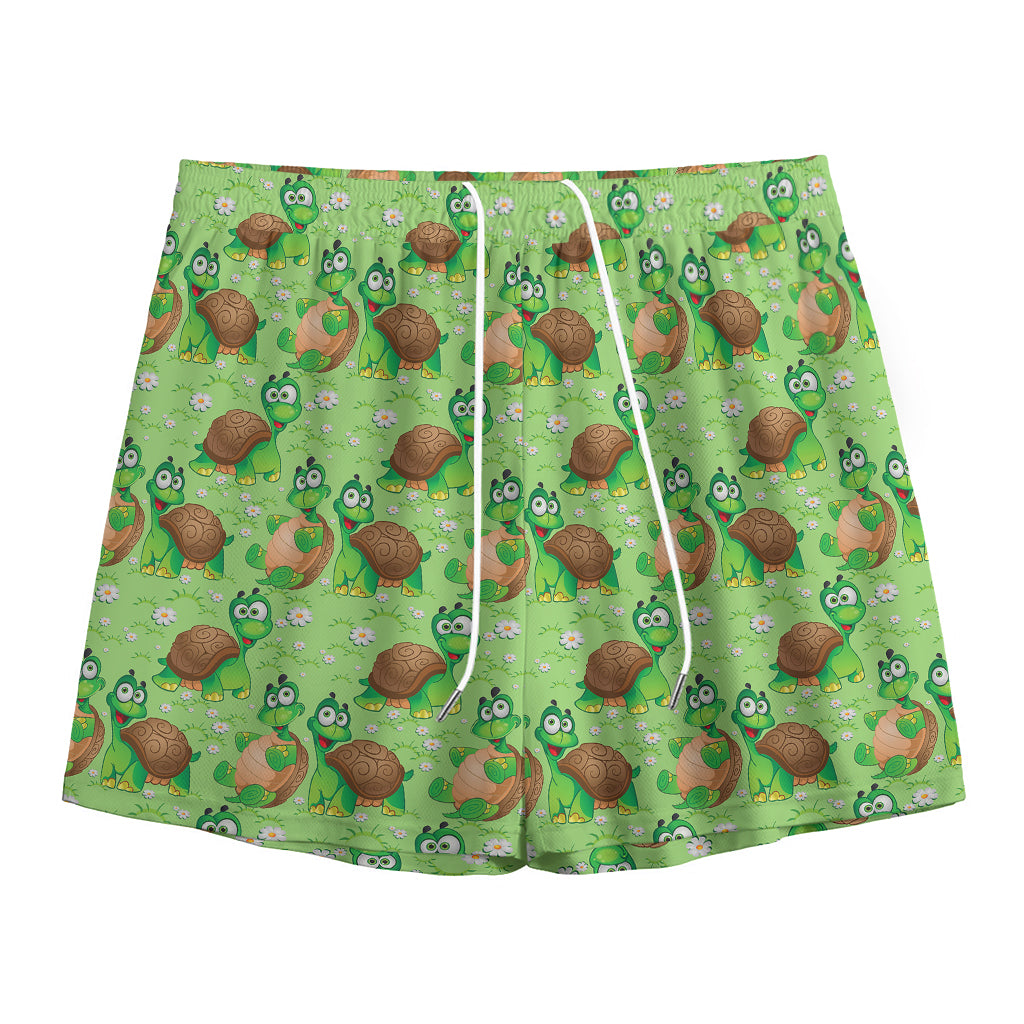 Cartoon Turtle Pattern Print Mesh Shorts
