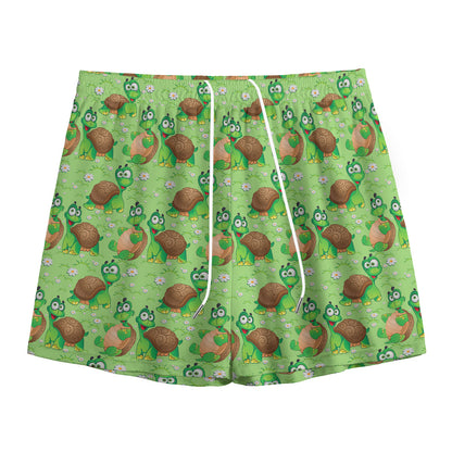 Cartoon Turtle Pattern Print Mesh Shorts