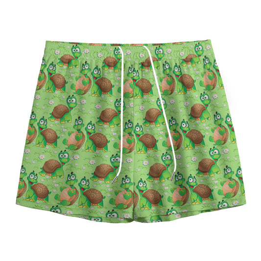 Cartoon Turtle Pattern Print Mesh Shorts
