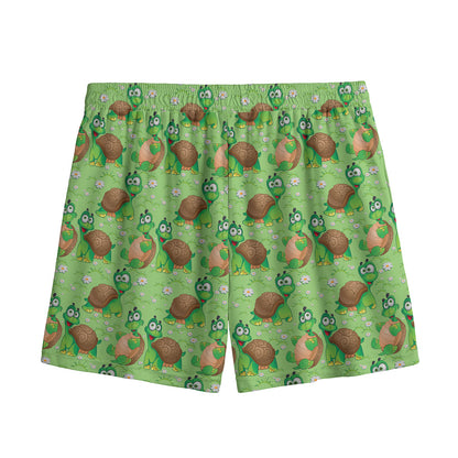 Cartoon Turtle Pattern Print Mesh Shorts