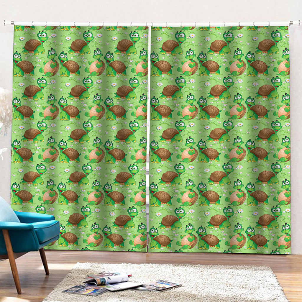 Cartoon Turtle Pattern Print Pencil Pleat Curtains