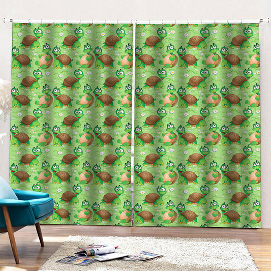 Cartoon Turtle Pattern Print Pencil Pleat Curtains