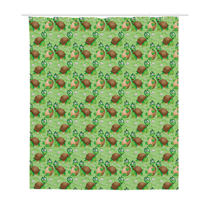 Cartoon Turtle Pattern Print Polyester Shower Curtain