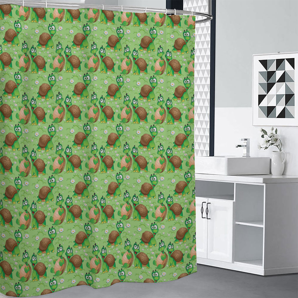 Cartoon Turtle Pattern Print Premium Shower Curtain
