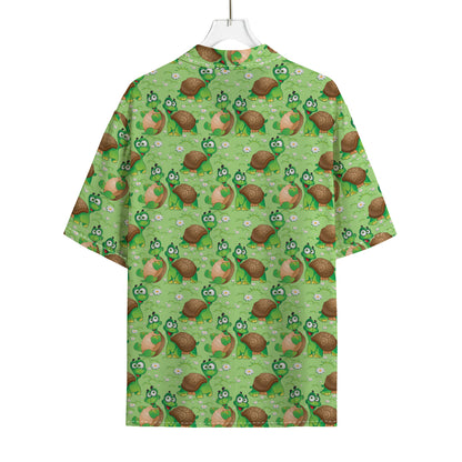Cartoon Turtle Pattern Print Rayon Hawaiian Shirt