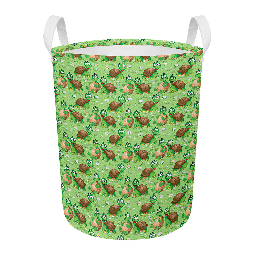 Cartoon Turtle Pattern Print Round Laundry Basket