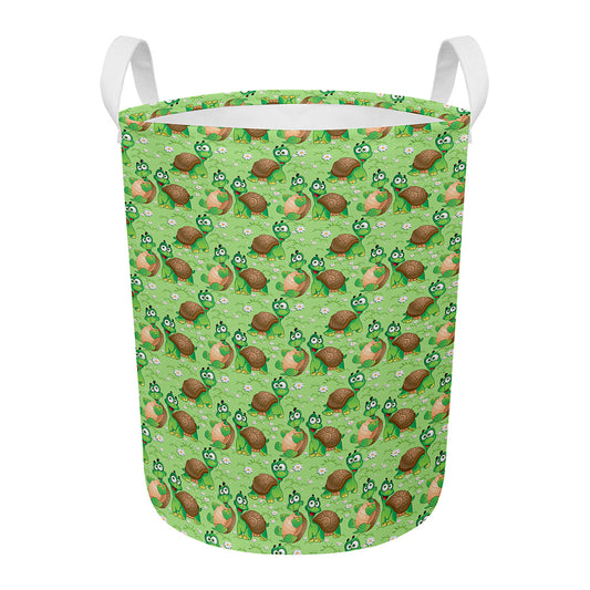 Cartoon Turtle Pattern Print Round Laundry Basket