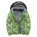 Cartoon Turtle Pattern Print Sherpa Lined Zip Up Hoodie