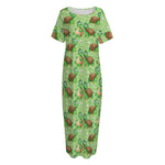 Cartoon Turtle Pattern Print Short Sleeve Long Nightdress