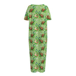 Cartoon Turtle Pattern Print Short Sleeve Long Nightdress