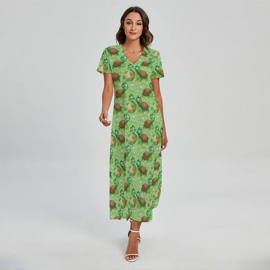 Cartoon Turtle Pattern Print Short Sleeve Maxi Dress