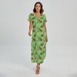 Cartoon Turtle Pattern Print Short Sleeve Maxi Dress